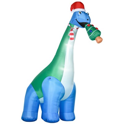 HOMCOM 133.75" Long Christmas Inflatable Dinosaur with Christmas Tree in Mouth, Blow-Up Outdoor LED Yard, Waterproof