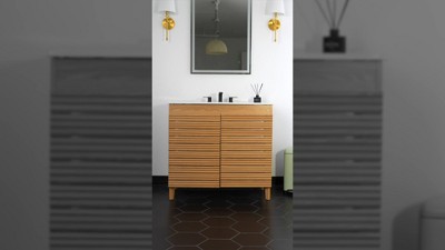 Walnut 20" Modern Linear Slat Bath Vanity Cabinet