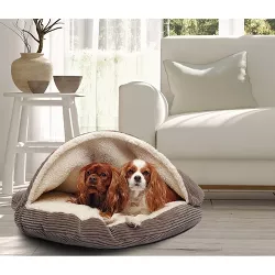 Precious Tails Cozy Corduroy Sherpa Lined Cave Dog Bed - Coffee