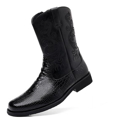 Santimon Men's Croc-Embossed Leather Western Mid-calf Cowboy Boots