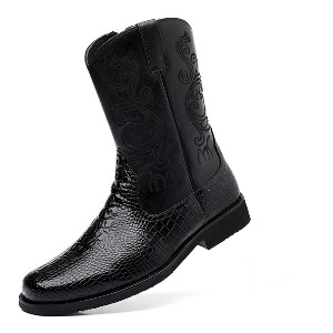 Santimon Men's Croc-Embossed Leather Western Mid-calf Cowboy Boots - 1 of 4