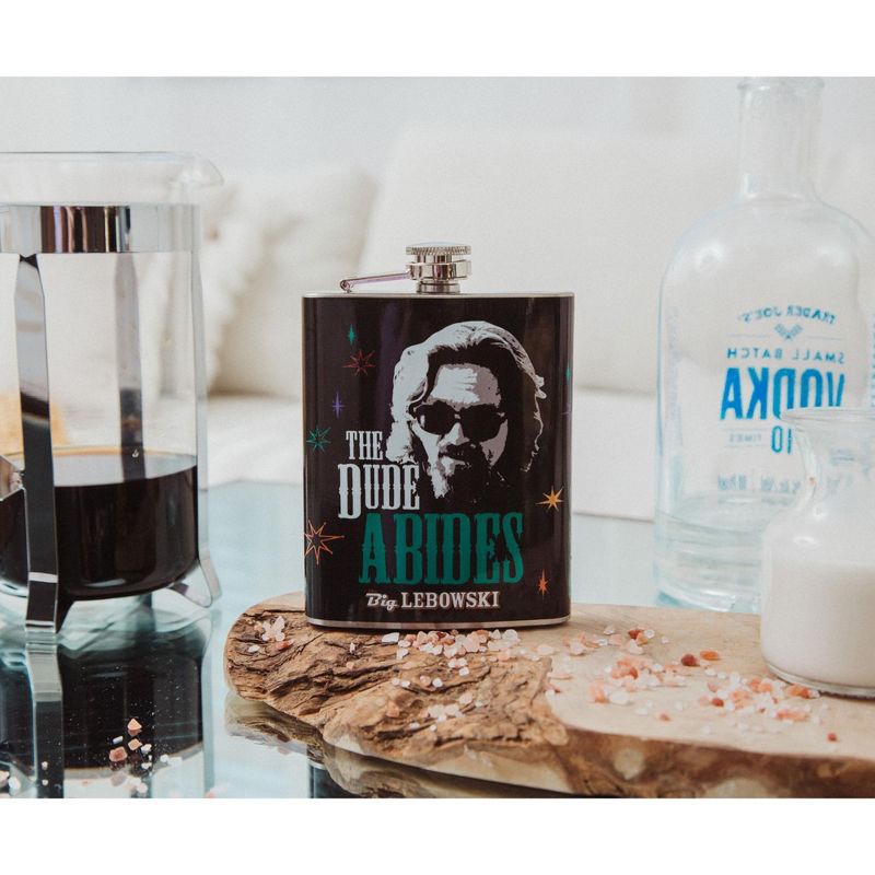 Silver Buffalo The Big Lebowski "The Dude Abides" Stainless Steel Flask | Holds 7 Ounces, 4 of 7