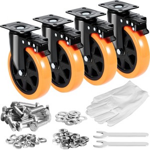 VEVOR Caster Wheels, 6-inch Swivel Plate Casters, Set of 4, with Security A/B Locking No Noise PVC Wheels, Heavy Duty 700 lbs Load Capacity,Orange - 1 of 4