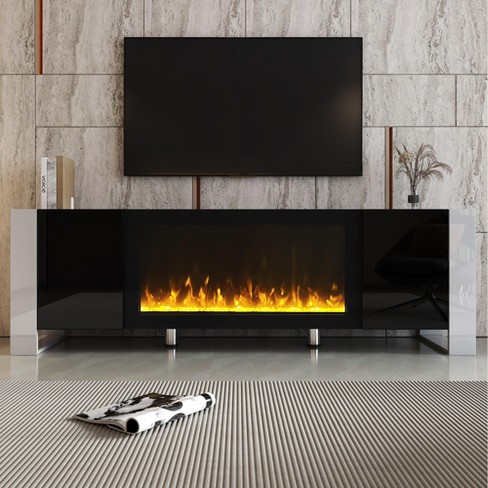 Whisen Modern TV Stand Fits TVs up to 78 in. with Non-heating Electric Fireplace Appearance and 2 Cabinets - image 1 of 4