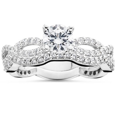 Pompeii3 1ct Curve Diamond Engagement Wedding Ring Set 14K White Gold
