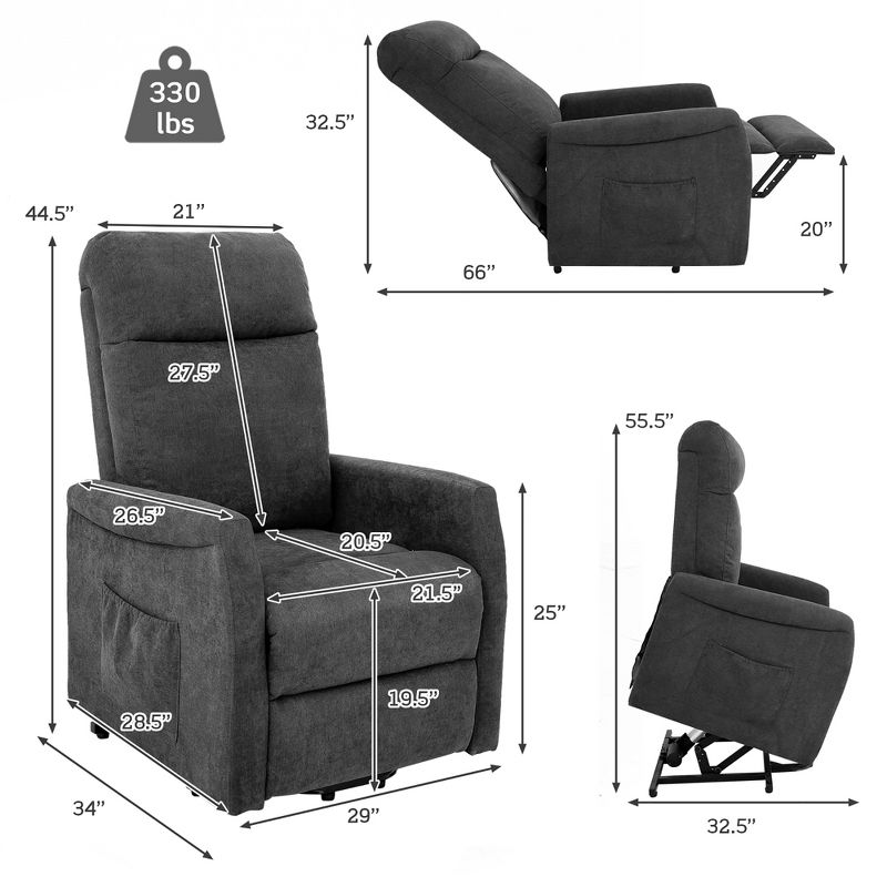 Costway Power Lift Recliner Chair for Elderly Living Room Chair w/ Remote Control Grey\Brown, 4 of 11