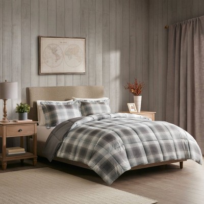 Twin Gray Plaid Down Alternative Microfiber Comforter Set