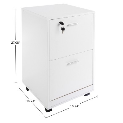 White Mobile 2-Drawer Lockable File Cabinet with Wheels