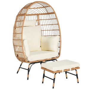 Dexmalle Patio Wicker Egg Chair Lounge Basket with Cushions and Ottoman for Indoor Outdoor - 1 of 4