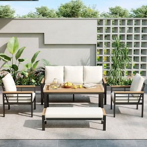 Patio Furniture Set, 5 Pieces Outdoor Furniture Set with 3-Seat Sofa, Patio Conversation Sets with Cushions - 1 of 4
