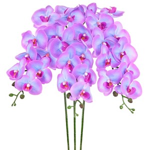 Unique Bargains Artificial Orchid Flowers Nine-headed Large Faux Phalaenopsis Silk Bouquets Real Touch 37 Inch - 1 of 4