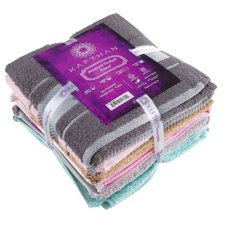Kafthan Textile Multicolor Fishbone Cotton Face/Hand/Hair Bath Towels (Set of 6), 3 of 9