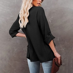 Clearlove Womens Blazer Jackets Roll Up Long Sleeve Open Front Loose Business Casual Coats with Pockets - 1 of 4