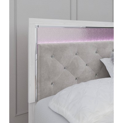 King White Upholstered Tufted Wood Panel Headboard with LED Lighting