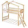 Whisen Twin Over Twin Bunk Bed with Roof, Playhouse Design, Safe Ladder & Railings - Natural - 4 of 4