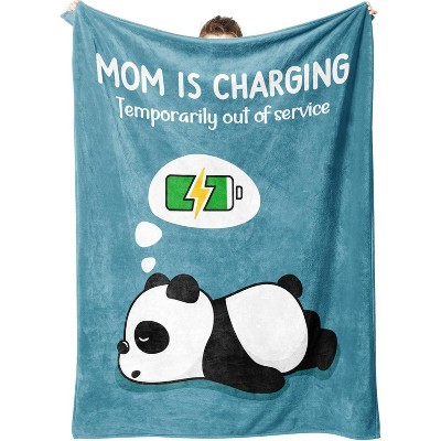 Funny Christmas Birthday Gifts for Mom- Mom is Charging Blanket- New Moms Gifts for Women, Flannel Soft Blanket Throw for Napping Travel.