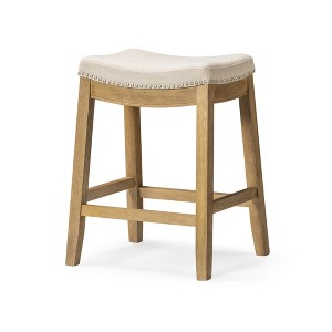 HomeRoots 26" Natural Fabric Faux Leather and Solid Wood Backless Counter Height Bar Chair - 1 of 4