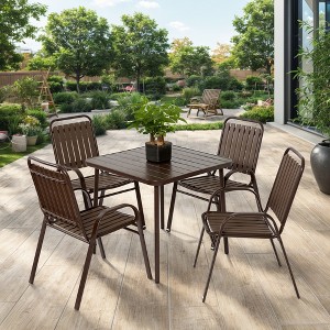 VYNXARIA 5-Piece Plastic chair and steel table Outdoor Dining Set, plastic Chairs and Table Set for Garden Patio, Brown - 1 of 4