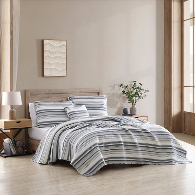 Fresno Blue Cotton Reversible Full Quilt Set with Pillow Cover