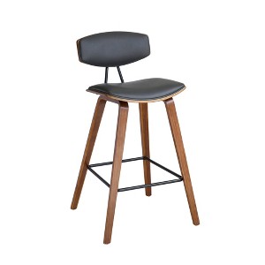 28.5" Fox Mid-Century Bar Height Barstool Faux Leather with Brushed Wood - Armen Living - 1 of 4