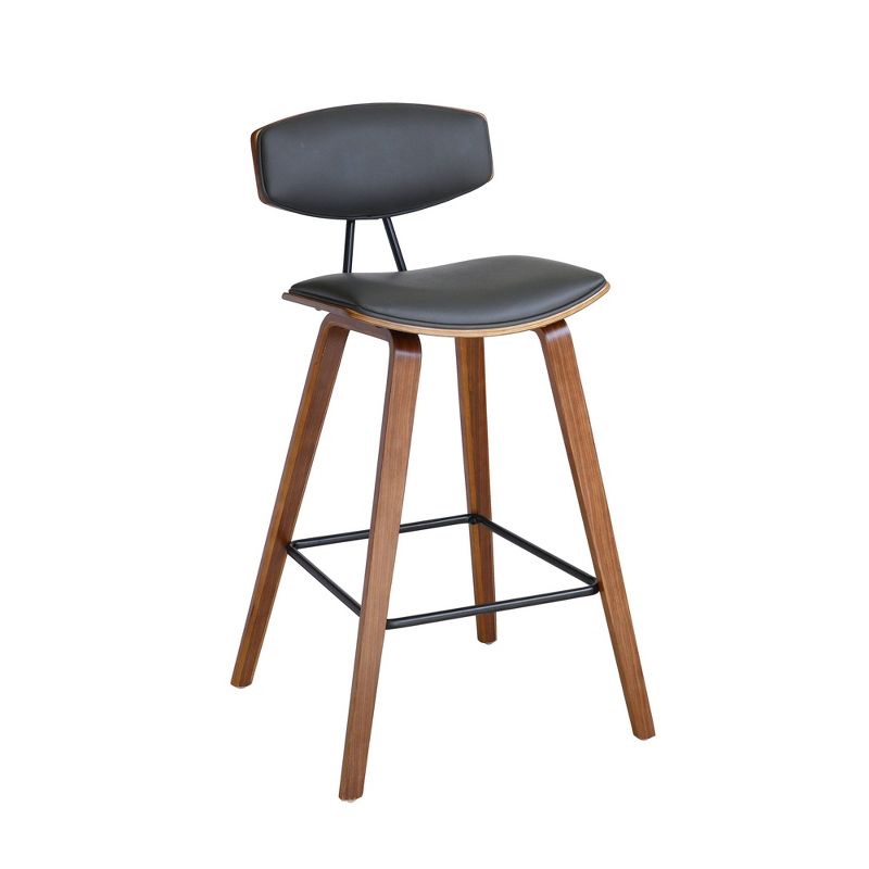 28.5" Fox Mid-Century Bar Height Barstool Faux Leather with Brushed Wood - Armen Living, 1 of 6