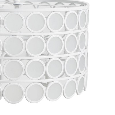 Mid-Century White Drum Shade Chandelier with Glass Accents