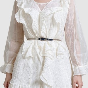 Anna-Kaci Women's Slim Metallic Belt with Adjustable Buckle and Faux Leather Accents 39.5x0.3in - White - 1 of 3