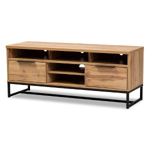 Reid Wood and Metal 2 Drawer TV Stand for TVs up to 45" Dark Brown - Baxton Studio: Entertainment Center with Storage - 1 of 4