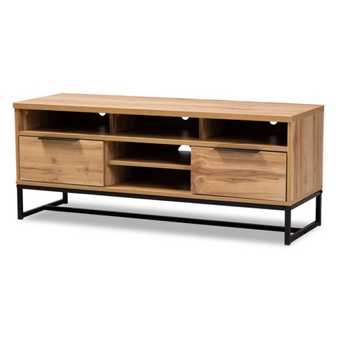 Reid Wood And Metal 2 Drawer TV Stand Oak/Black   Baxton Studio 