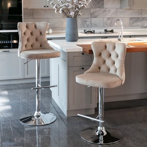 NicBex Adjustable Height 25-33" Bar Stools,Stool Chair with Chrome Base,Velvet Swivel Bar Stools Set of 2,Counter Stools for Island,Bar - 1 of 4