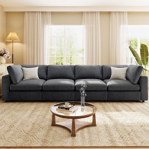 133.5" Modular Sectional Sofa with Storage Armrest, USB & Wireless Charging, Built-in Bluetooth Speaker, and Premium Chenille Upholstery - 1 of 4