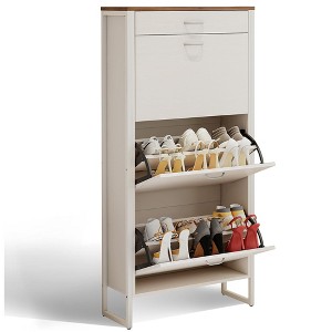 QingMoon Shoe Cabinet, Hidden Narrow Shoe Organizer, Slim Freestanding Storage Rack with 3 Flip Drawers and 1 Drawer for Entryway, Hallway - 1 of 4