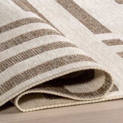 Mina Beige and Brown Geometric Reversible Washable Area Rug