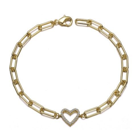 Guili Stylish 14k Gold Plated Cubic Zirconia Open Heart Halo Paperclip Bracelet Ð Sparkling, Trendy Jewelry with a Modern and Elegant Design - image 1 of 2