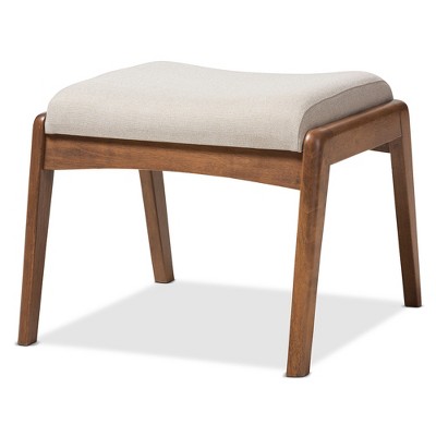 Roxy Mid-Century Modern Wood Finish and Fabric Upholstered Ottoman Light Beige/Walnut Brown - Baxton Studio