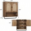 Rattan Bathroom Wall Cabinet, Boho Style with 2 Arched Doors, Farmhouse Over Toilet Storage with Adjustable Shelves and Towel Bar - 2 of 4