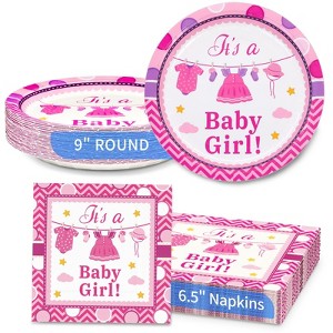 Hachikiko Pink Baby Girl Shower Disposable Tableware - Paper Dinner Plates and Napkins for Gender Reveal, Birthday Party Supplies and Decorations - 1 of 4