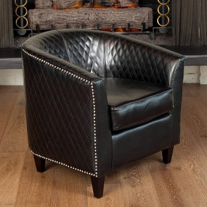 29.75" Faux Leather Quilted Studded Club Chair with Curved Back and Armrests and Elegant Stylish Dark Legs - 1 of 4