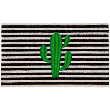 Northlight Green Cactus Striped Natural Coir Outdoor Doormat 18" x 30"