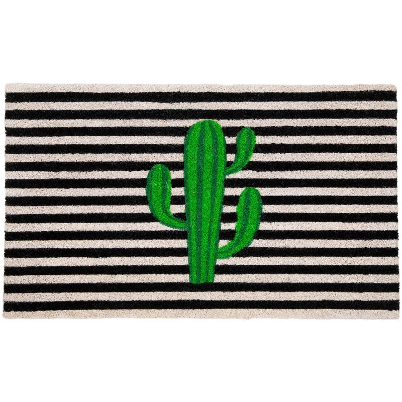 Northlight Green Cactus Striped Natural Coir Outdoor Doormat 18" x 30", 1 of 7