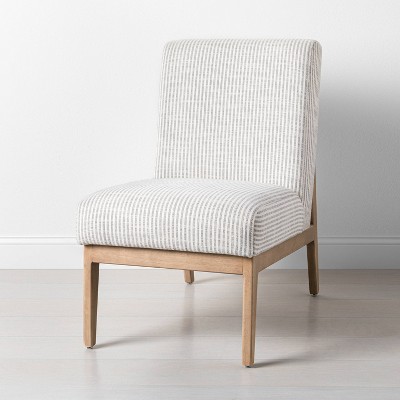 Upholstered Natural Wood Slipper Accent Chair Micro Stripe Gray/Oatmeal - Hearth & Hand™ with Magnolia