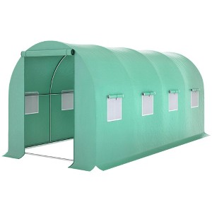 15' x 7' x 6.5' Walk-in Tunnel Hoop Greenhouse House for Outside with PE Cover, Steel Frame, Roll-Up Zipper Door & Windows - 1 of 4