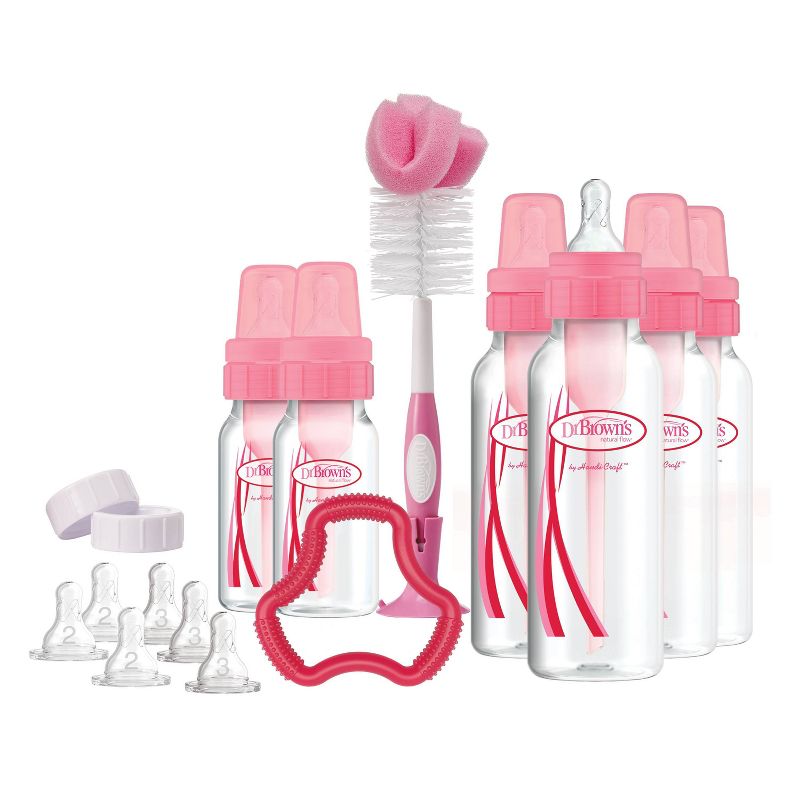 Dr. Brown&#39;s Natural Flow Anti-Colic Baby Bottle Gift Set with Teether &#38; Bottle Brush - Pink - 20ct, 1 of 14