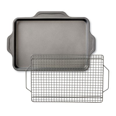 All-Clad 2 Piece Nonstick  Bakeware Set, Half Sheet Pan with Cooling Rack, Pro-Release Bakeware, Gray
