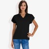 Anna-Kaci Women's V-Neck Short Sleeve Shirt with Soft Ruffle Sleeves and Textured Fabric for a Feminine Casual Look - 2 of 4