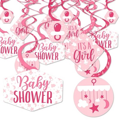 Big Dot of Happiness It's a Girl - Pink Baby Shower Hanging Decor - Party Decoration Swirls - Set of 40