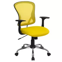 Emma and Oliver Mid-Back Yellow Mesh Swivel Task Office Chair with Chrome Base and Arms