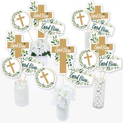 Big Dot of Happiness Elegant Cross - Religious Party Centerpiece Sticks - Table Toppers - Set of 15