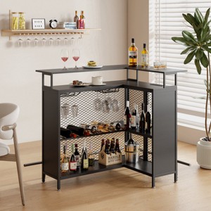 EROMMY L Shaped Bar Cabinet, 4-tier Bar Table With Wine Rack And Led Lights, Corner Bar Stand With Storage, Liquor Cabinet For Dining Room, Kitchen - 1 of 4