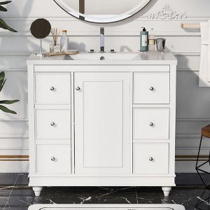 36" Modern Bathroom Vanity with Single Sink , 4 Drawers and 1 Cabinet Door - 1 of 4